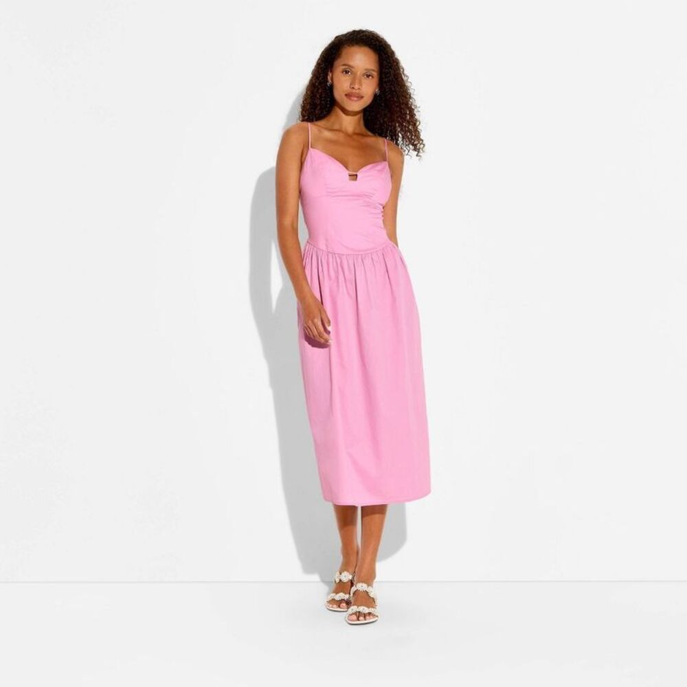 Women's Keyhole Poplin Midi Dress - Wild Fable Pink XL - Picture 2 of 4